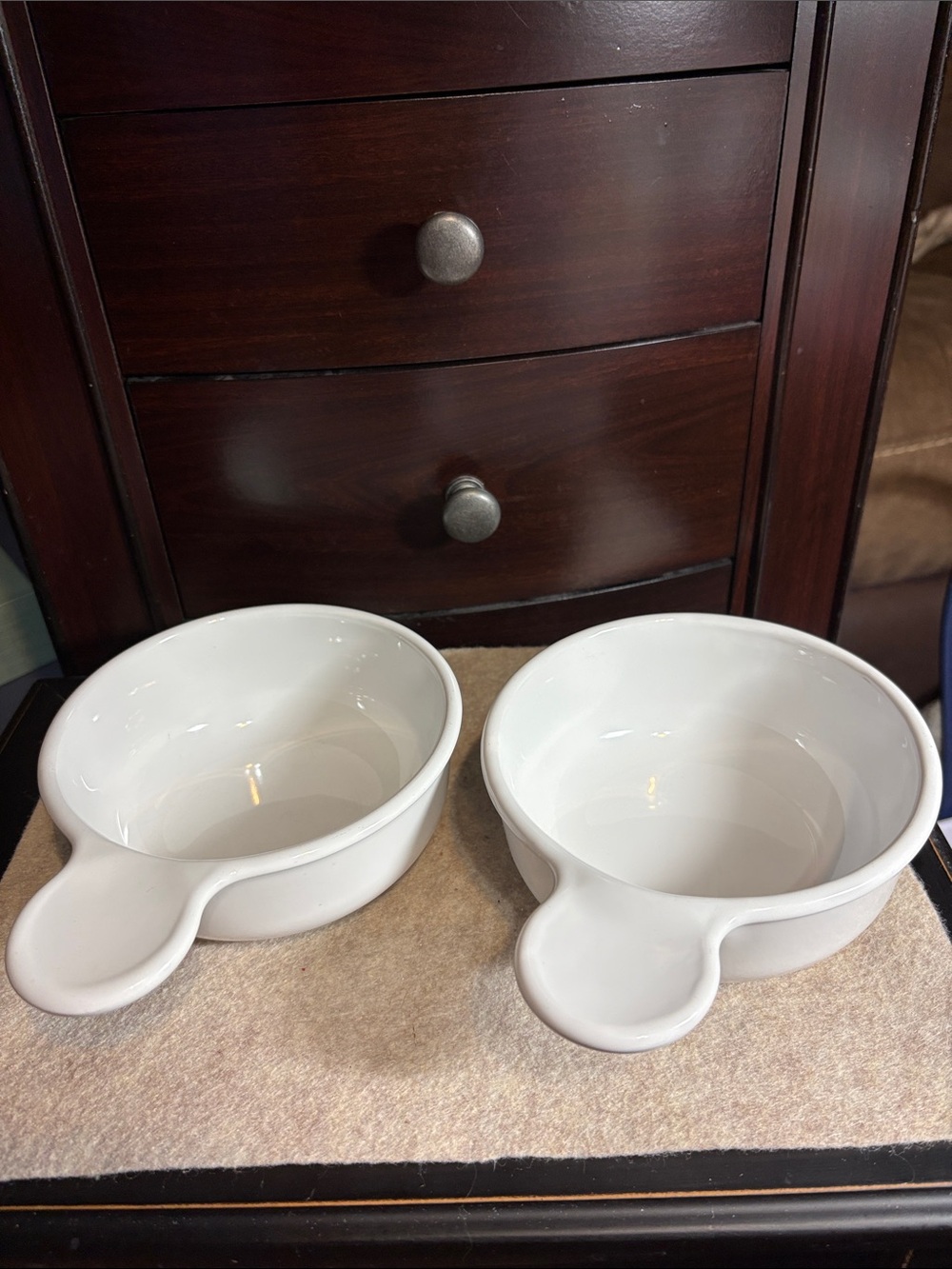 White Ceramic Serving Bowls with Handles. No lids